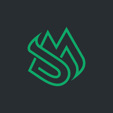 Green abstract letter SM logo design monogram modern minimalist isolated on transparent background
