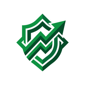Green Shield Arrow Chart Growth Security Logo Icon Isolated