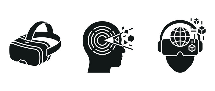 virtual reality augmented reality and brain technology concepts isolated on transparent background