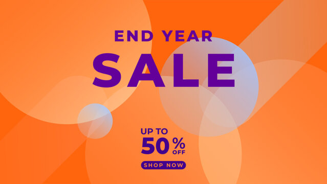 Illustration Colorful Abstract Background End Year Sale Banner with Geometric Shapes Vibrant Shapes Orange Gradient Modern Promotional Design Vector. Perfect for Seasonal Marketing, Online Shopping