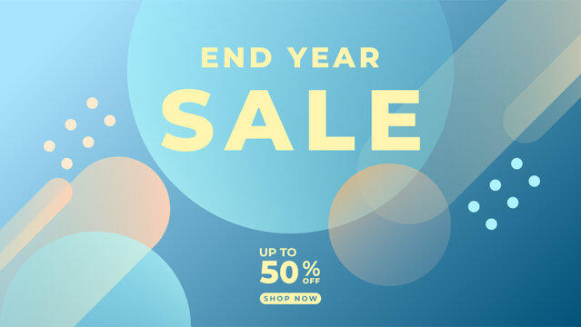Illustration Colorful Abstract Background End Year Sale Banner with Geometric Shapes Vibrant Shapes Blue Gradient Modern Promotional Design Vector. Perfect for Seasonal Marketing, Online Shopping