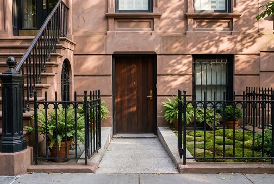 Short Ramp to Basement Garage Beneath Brownstone Stoop