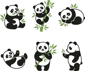 Obraz premium Set of cute panda bear illustrations in various poses