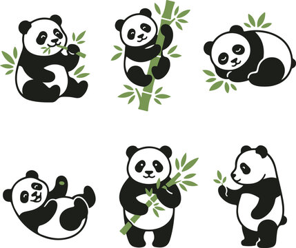 Set of cute panda bear illustrations in various poses