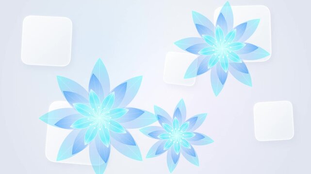 Abstract floral pattern with blue stylized flowers and floating squares background geometric botanical blossom light background geometric botanical blossom light