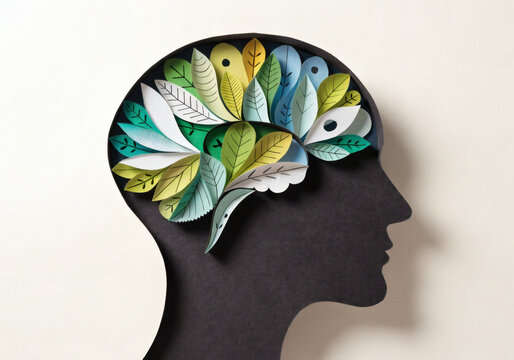 Paper cut of human head with floral brain design in a creative display