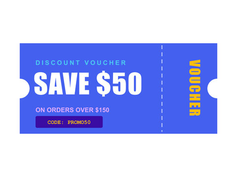 Save $50 discount voucher with promo code for orders.