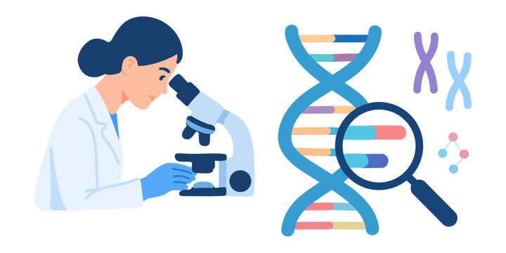 genetic doctor studying dna samples under microscope