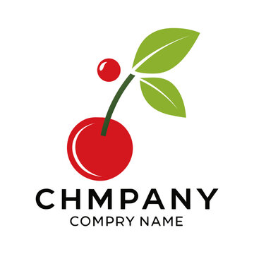 Red cherry with green leaf illustration on a white background