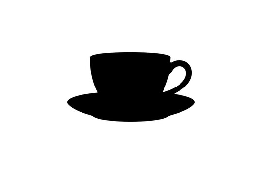Clean flat vector silhouette of a ceramic teacup resting on a matching saucer