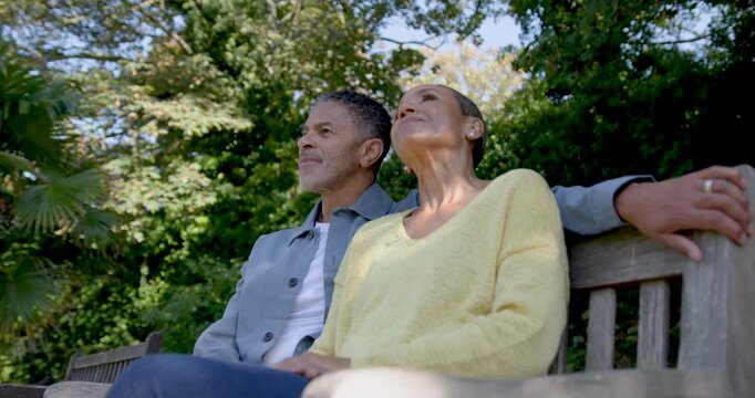 Senior Couple Relaxing on a Wooden Bench in Park
