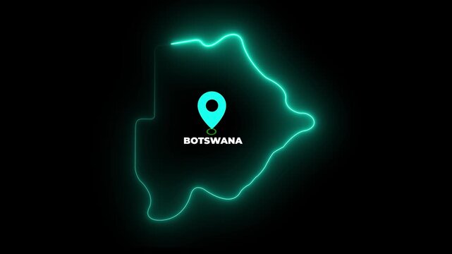 Botswana Map Outline with Location Pin Loop, Southern Africa Country Border, Digital Navigation, Travel, Tourism, Geography, Global Business concept on 4k video.