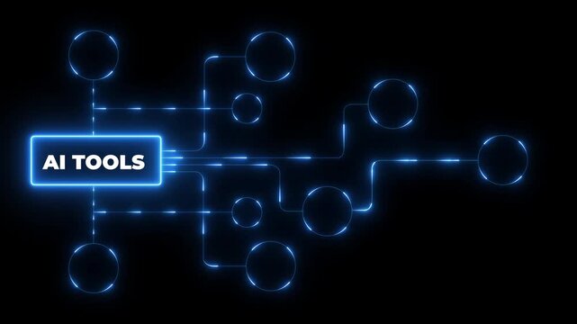 Ai tools or neon box. Multi function for Agentic AI technology motion background. Multi agent AI systems, Automate daily Tasks Smart AI solutions improve efficiency on ai concept 4k video.