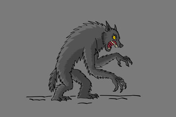 Fototapeta premium Hand Drawn Werewolf Ink Brush Scary Halloween Monster Character Vector Illustration
