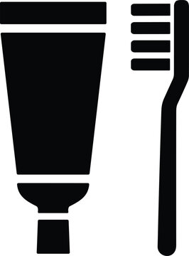 Toothbrush and toothpaste tube vector icon representing daily dental hygiene morning routine oral health protection wellness