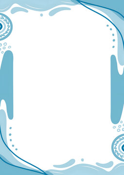 Modern Minimalist Light Blue Abstract Frame With Organic Blob Shape And Decorative Evil Eye Pattern