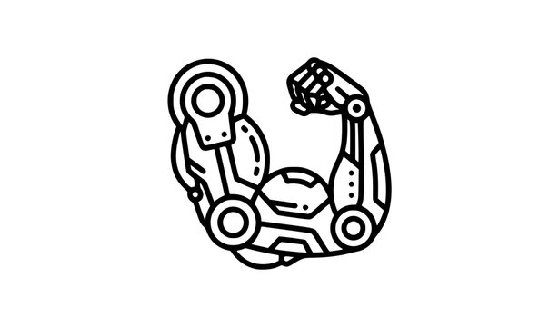 Modern monoline robotic arm vector icon black outline mechanical automation symbol for technology app UI