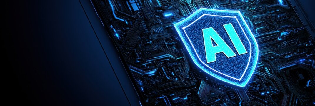 Ai shield on futuristic circuit board digital security concept