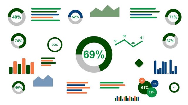 Comprehensive financial data dashboard with percentage ring charts and statistical bar graphs business analytics visualization information finance business analytics visualization