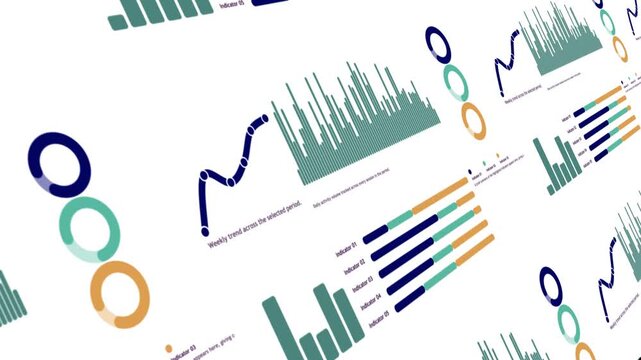 Minimalist business analytics dashboard showing circular and bar graph data visualizations charts graphs visualization information finance charts graphs visualization information finance