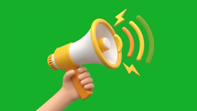 Animated Hand Holding Megaphone for Green Screen Notification and Alert Concepts