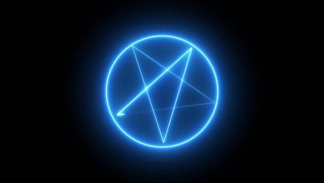 Glowing blue Neon Pentagram Animation, Mystical Occult Symbol for Esoteric and Fantasy Designs,