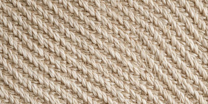 Macro Close Up of Woven Sisal Carpet Texture with Diagonal Natural Jute Fiber Pattern
