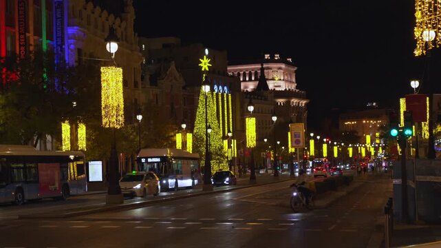 Festive City Boulevard Illuminated at Night for Christmas