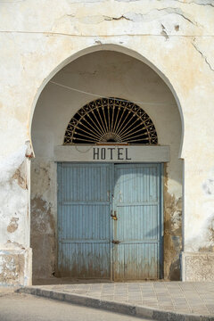 Weathered hotel entrance with Ottoman arch, Massawa, Eritrea