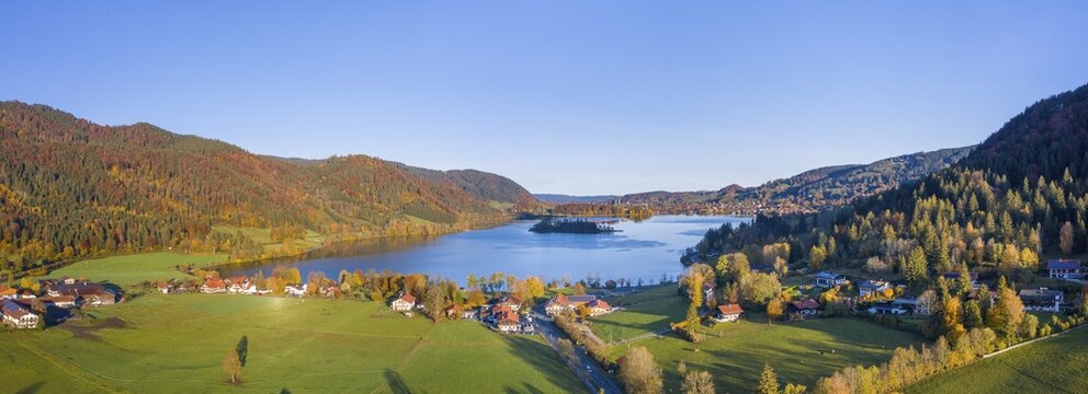 Aerial view, view over the Schliersee Fischhausen, Upper Bavaria, Bavaria, Germany