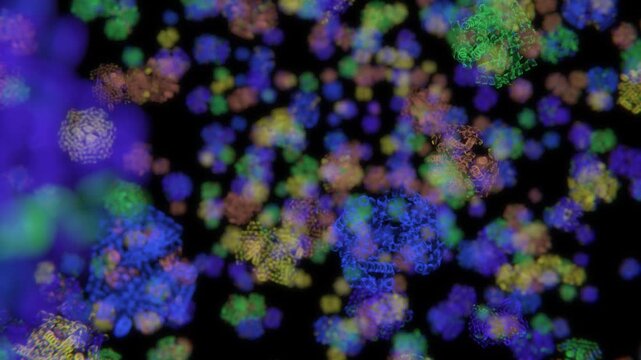 Chain of amino acid or bio molecules called protein flying around | protein molecules video in vertical video 4K UHD