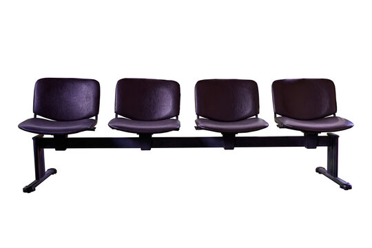 Row of black leather waiting chairs on metal legs
