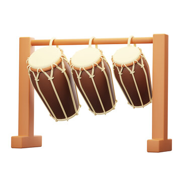 3D Render of Traditional Indonesian Gondang Batak Drum Set Isolated