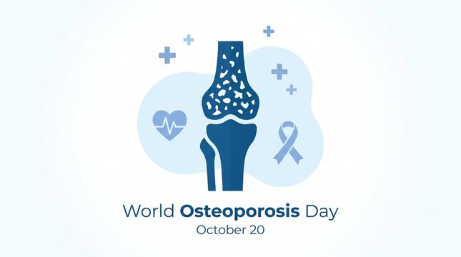 World osteoporosis day illustration with knee bone and ribbon