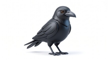 Fototapeta premium 3D Rendered Black Crow Bird Character Isolated on White Background