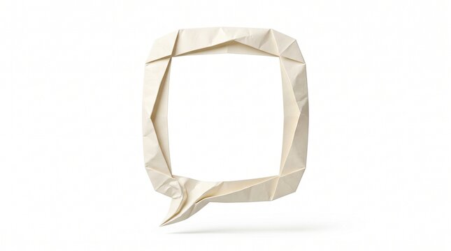 A square speech bubble shape made of folded cream colored paper isolated on a clean white background for minimalist communication concepts