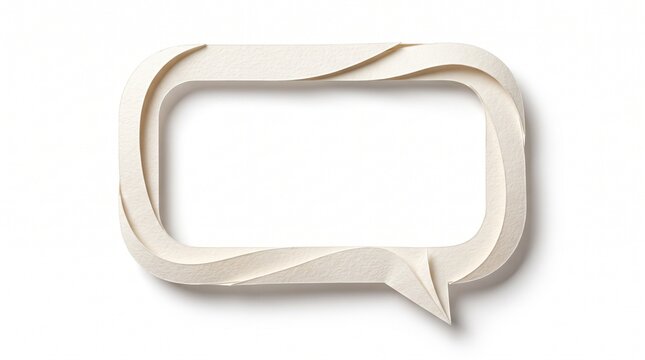 Minimalist paper craft speech bubble frame with soft shadows on a white background elegant design for creative text overlay and presentations