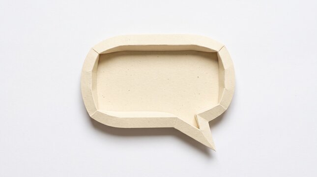 A handmade beige paper craft speech bubble arranged on a clean white background to represent communication or message ideas for your project