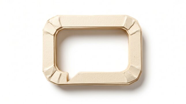 Stacked layered speech bubble shape made of beige paper with creased corners isolated on a clean white background for creative design concept