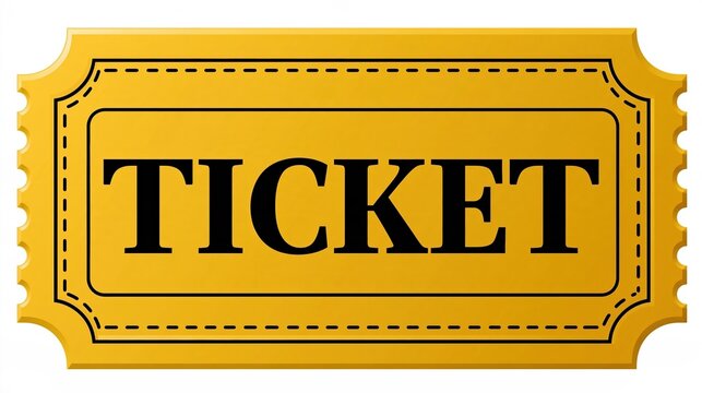 Single Yellow Ticket Template with Decorative Border and Perforated Edges for Entry or Admission