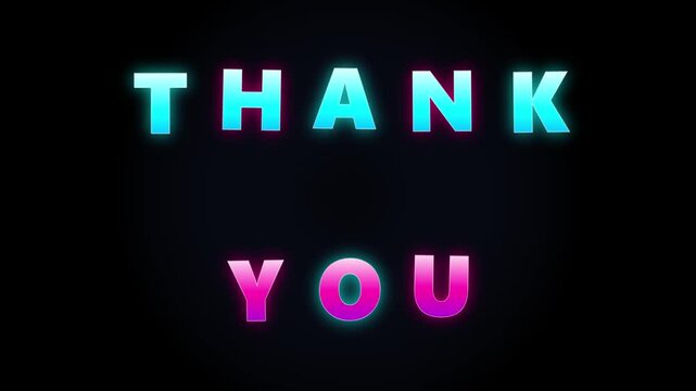 Thank You text animation with cinematic motion and glowing neon effect in dark background