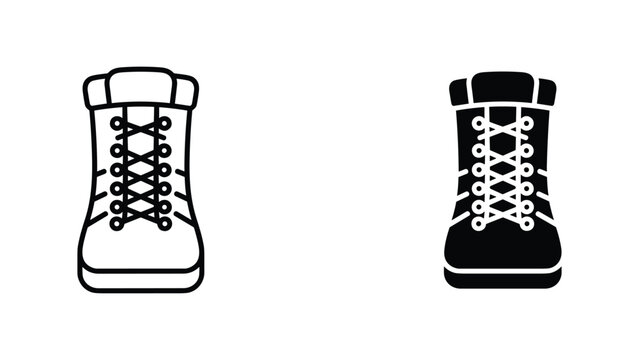 Military combat boots vector icon in outline and solid formats