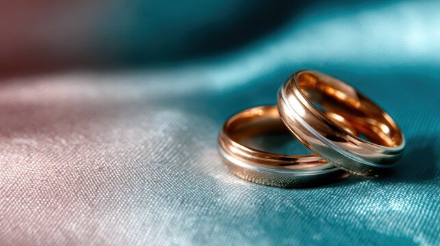 This picturesque close-up showcases a pair of elegant wedding rings resting on a rich, textured fabric, representing love, commitment, and celebration of marriage.