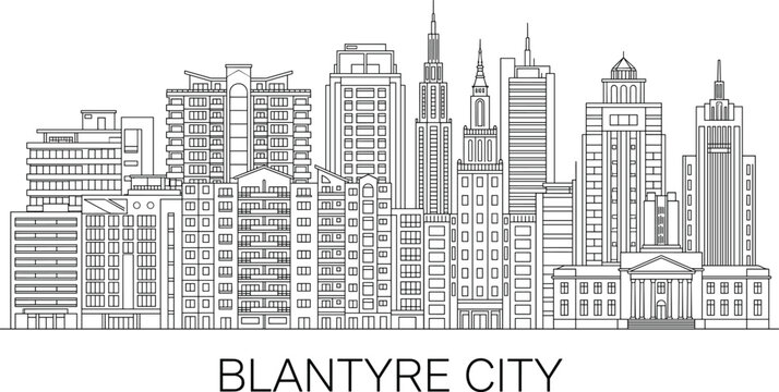 Blantyre City Skyline Line Art Illustration with Modern Buildings and Malawi Urban Architecture