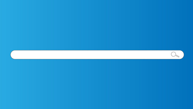 Blue search bar interface on gradient background, minimal web search field with magnifying glass icon representing online browsing, website navigation and digital query UI