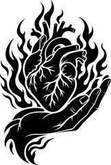 Fototapeta premium Outline burning heart icon, with editable stroke. Heart silhouette with fire, blazing love pictogram. Hot passion
