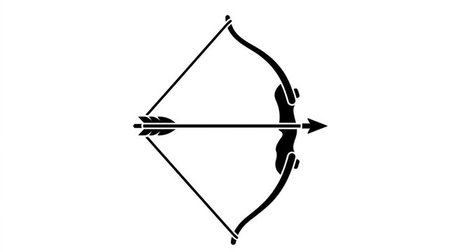 Tensioned archery bow and arrow vector icon
