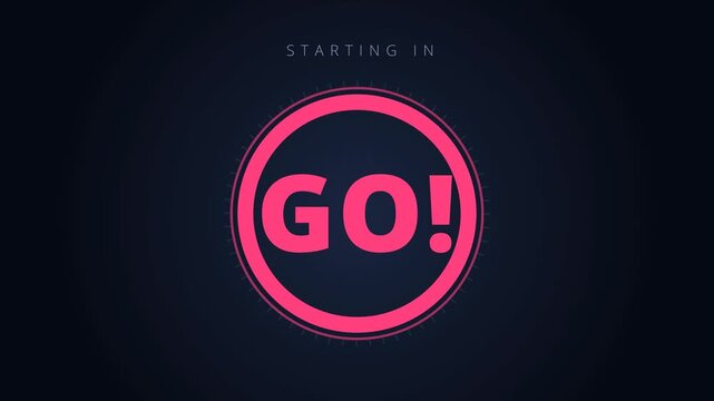 Five second countdown timer with draining cyan ring and GO text on a dark blue background