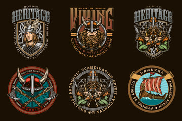 Obraz premium Six vintage-style emblems showcase bold