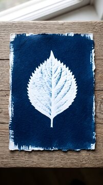 Serrated Hazel Leaf Cyanotype Sun Print Minimalist Botanical Blue Wall Art